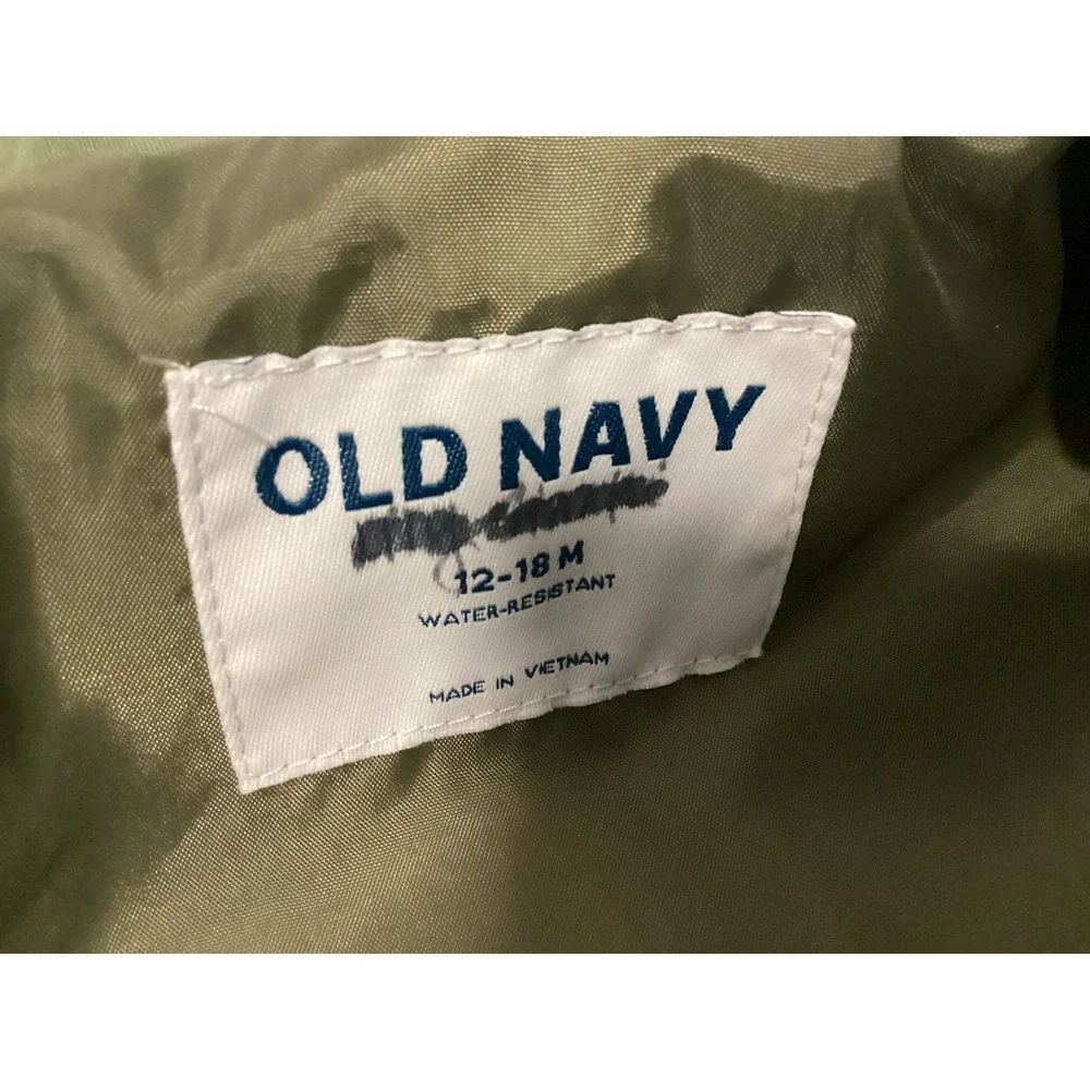 Old Navy Quilted Barn Jacket Toddler 12-18M Green Water-Resistant Field Coat